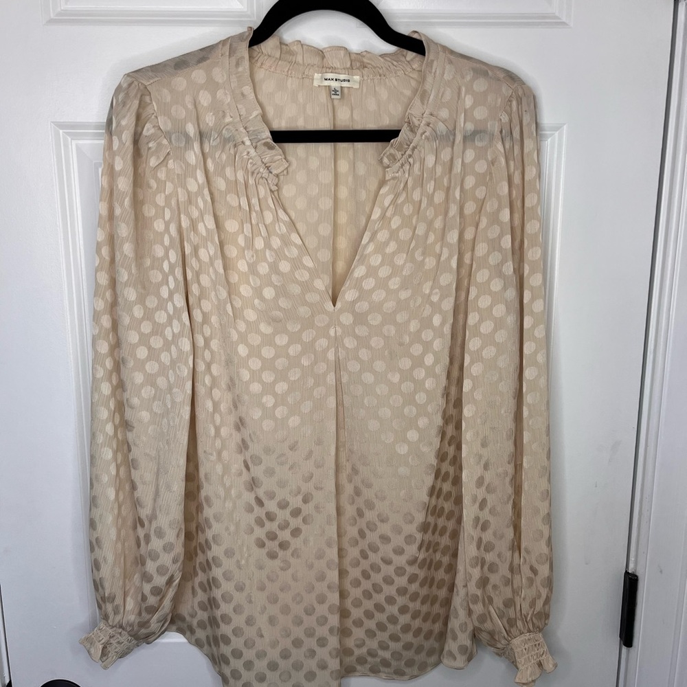 Max Studio Sheer Cream Polka Dot Blouse